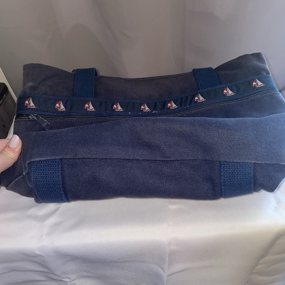Bags & Sew On Canvas Tote Bag Purse Beach Pool Bag Navy Blue Red White Sailboats - Picture 2 of 16
